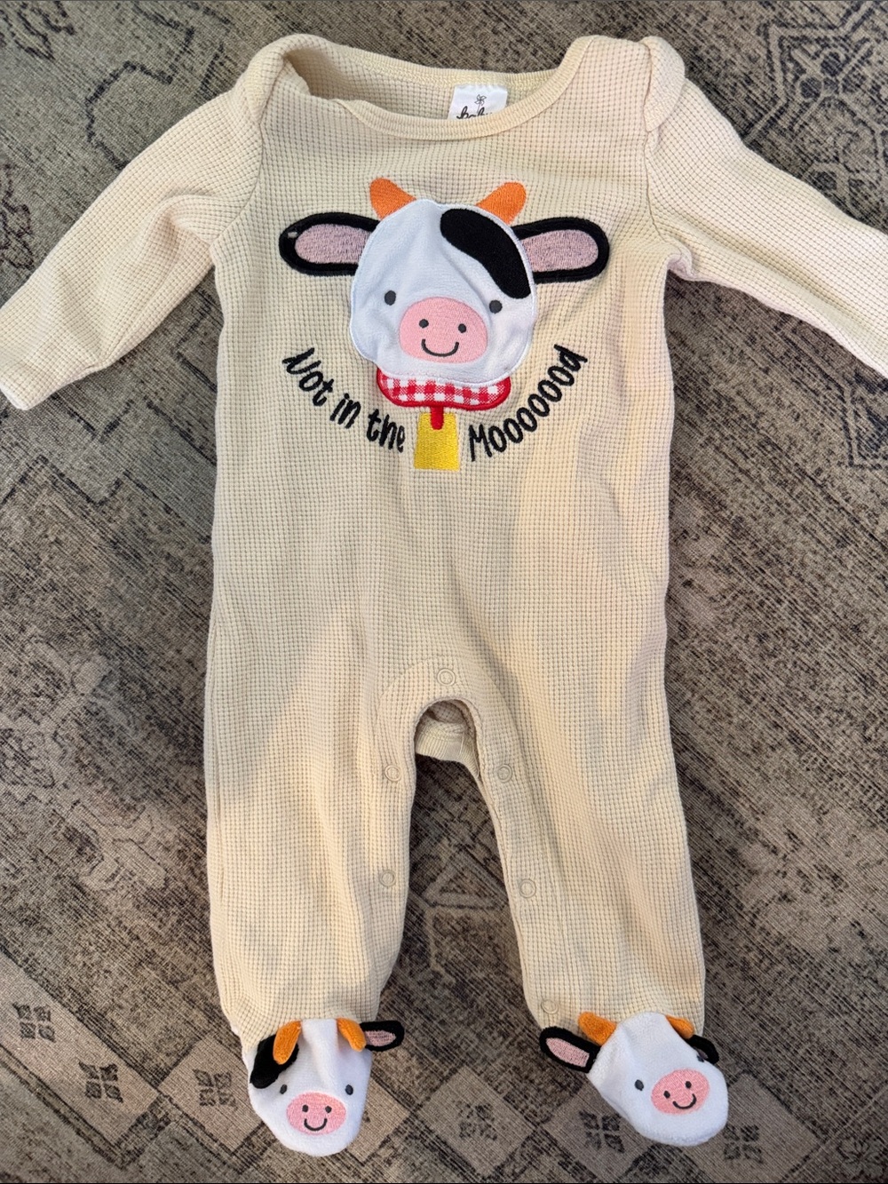 Baby Starters Cream Cow Appliqué Footie with Orange & Pink Accents
